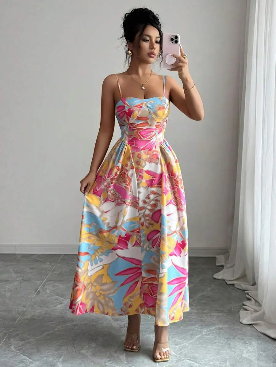 Elegant Floral Print Maxi Dress With Ruched Waist And Bustier Design Sleeveless Backless
Elegant Floral Print Maxi Dress With Ruched Waist And Bustier Design Sleeveless Backless