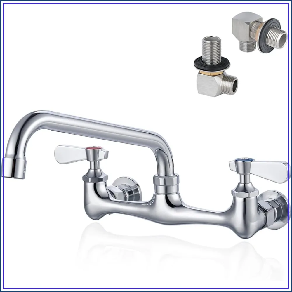 8 Inch Center Wall Mount Commercial Sink Faucet - 8" Swivel Spout, Dual Handle, Chrome Brass for Restaurant/Laundry/Utility Room
8 Inch Center Wall Mount Commercial Sink Faucet - 8" Swivel Spout, Dual Handle, Chrome Brass for Restaurant/Laundry/Utility Room