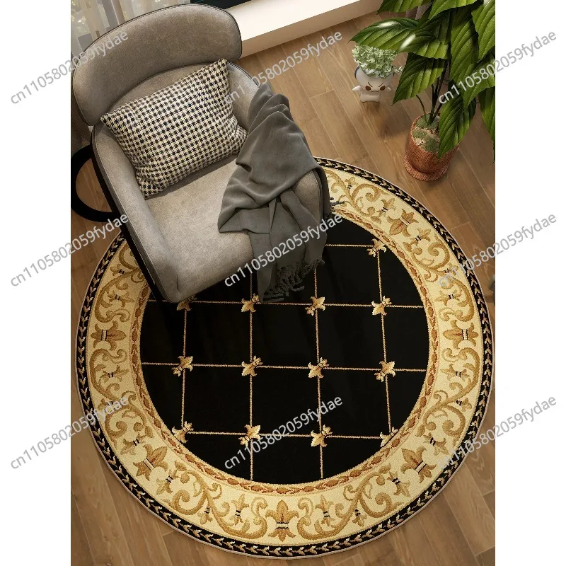 Round Area Rug for Living Room, European-Style Bedside Rug with Non-Slip Backing