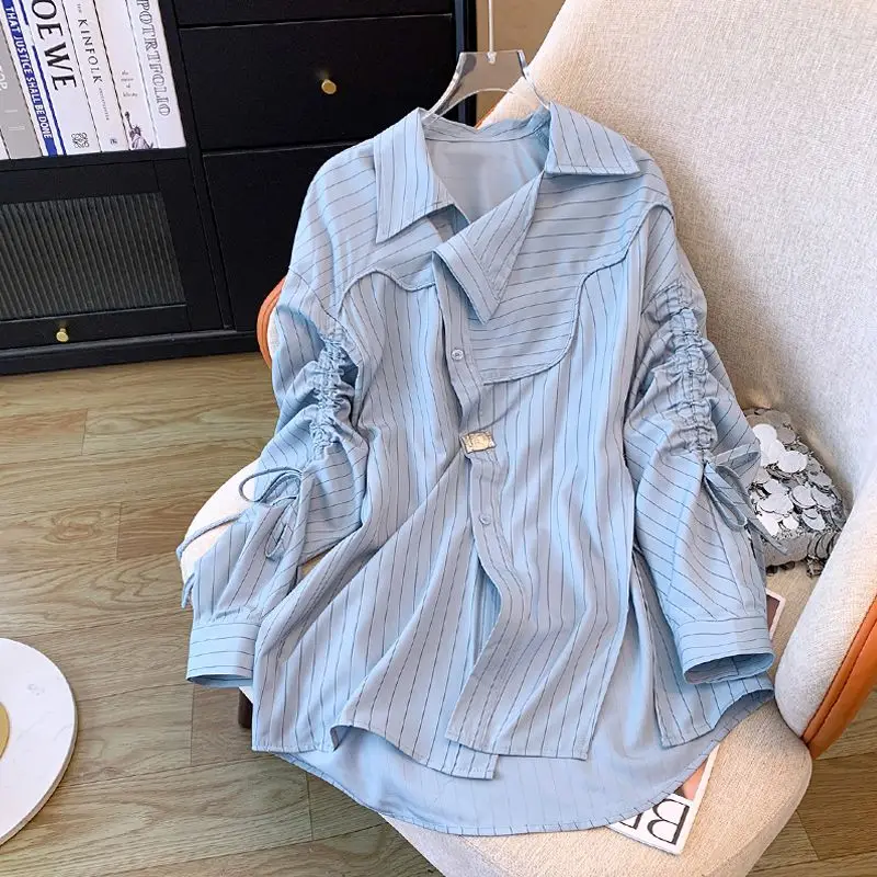 Spring Autumn New Oversized Women Clothes Fashion Irregular Loose Buttons Striped Long Sleeve Shirts Simplicity Pleated Blouse
Spring Autumn New Oversized Women Clothes Fashion Irregular Loose Buttons Striped Long Sleeve Shirts Simplicity Pleated Blouse