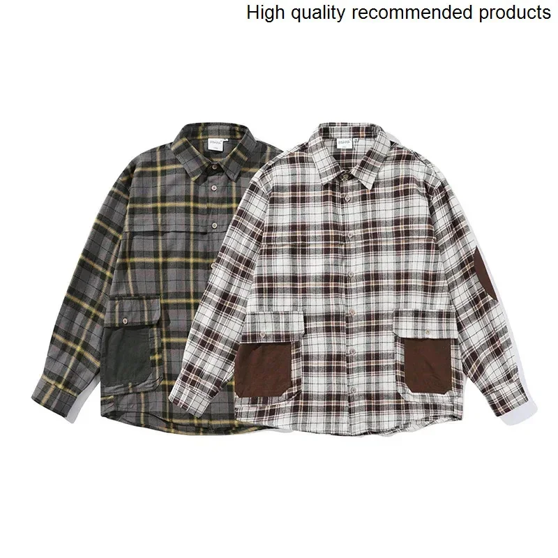Loose Men Plaid Splice Pocket Casual Long Sleeve Shirts Women Oversized Blouses Cityboy Streetwear Vintage Cargo Shirts
Loose Men Plaid Splice Pocket Casual Long Sleeve Shirts Women Oversized Blouses Cityboy Streetwear Vintage Cargo Shirts