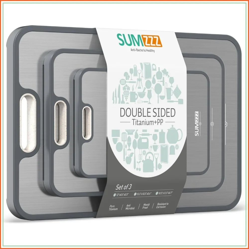 Double Sided Pure Titanium/PP Cutting Board, 3-Piece Set, Large Size, Easy Clean, Non-Stick, Juice Groove
Double Sided Pure Titanium/PP Cutting Board, 3-Piece Set, Large Size, Easy Clean, Non-Stick, Juice Groove