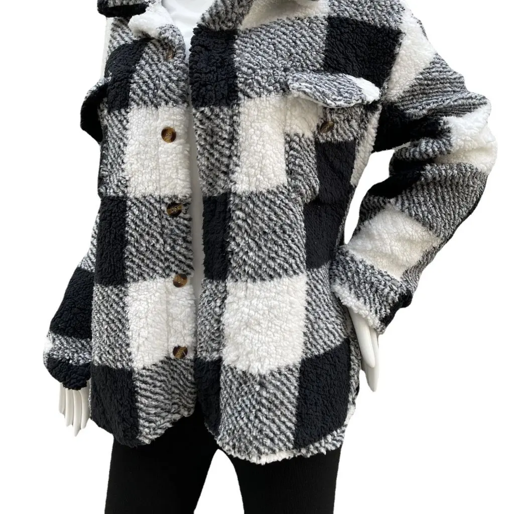 Women's Plaid Woolen Coat Long Sleeve Double Pocket Autumn Winter Outerwear Fashionable E-Commerce Large Stock 
Women's Plaid Woolen Coat Long Sleeve Double Pocket Autumn Winter Outerwear Fashionable E-Commerce Large Stock