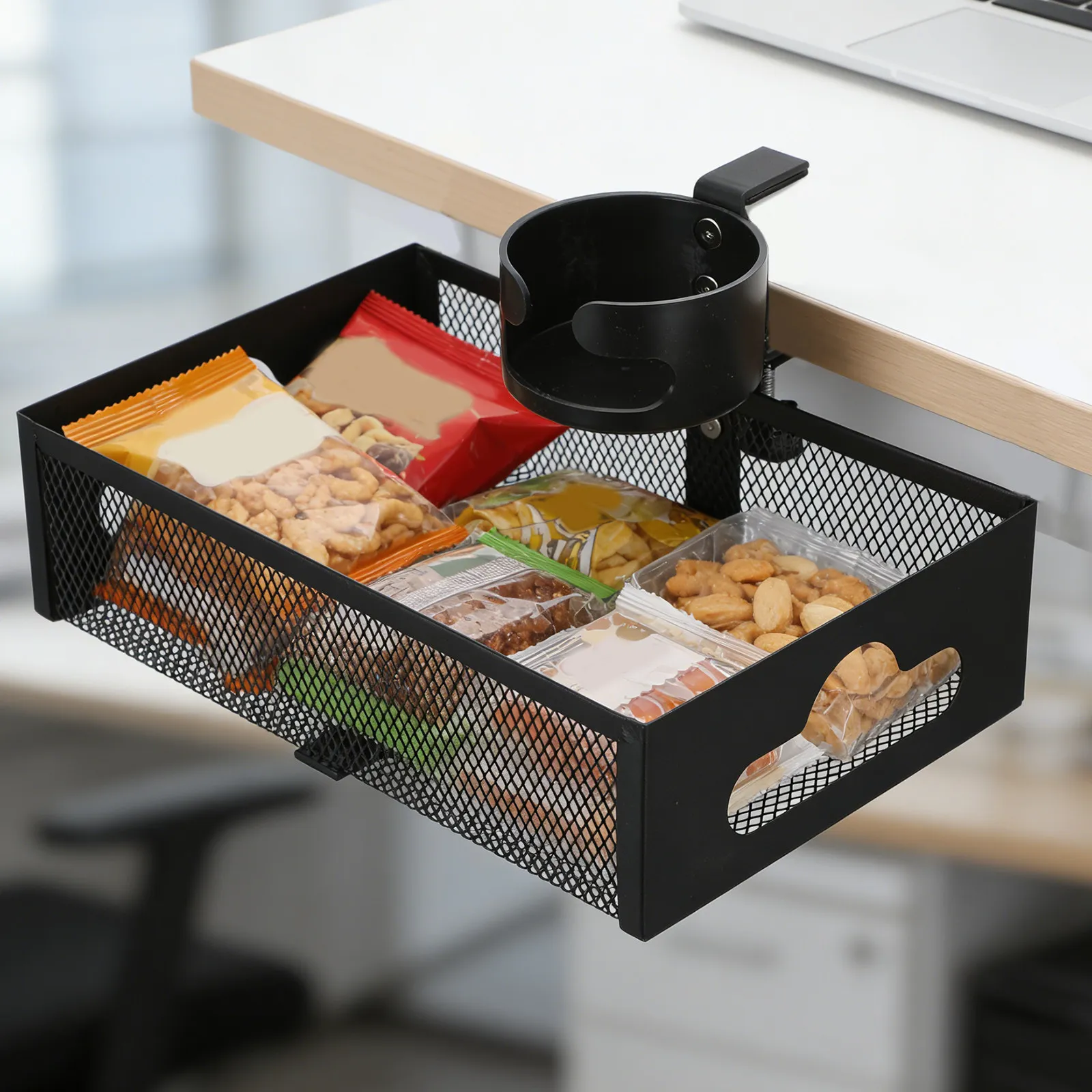 Clip on Desk Side Snack Organizer Adjustable No Drill Clamp on Mesh Under Desk Storage Basket Cup Holder Cable Management Tray
Clip on Desk Side Snack Organizer Adjustable No Drill Clamp on Mesh Under Desk Storage Basket Cup Holder Cable Management Tray