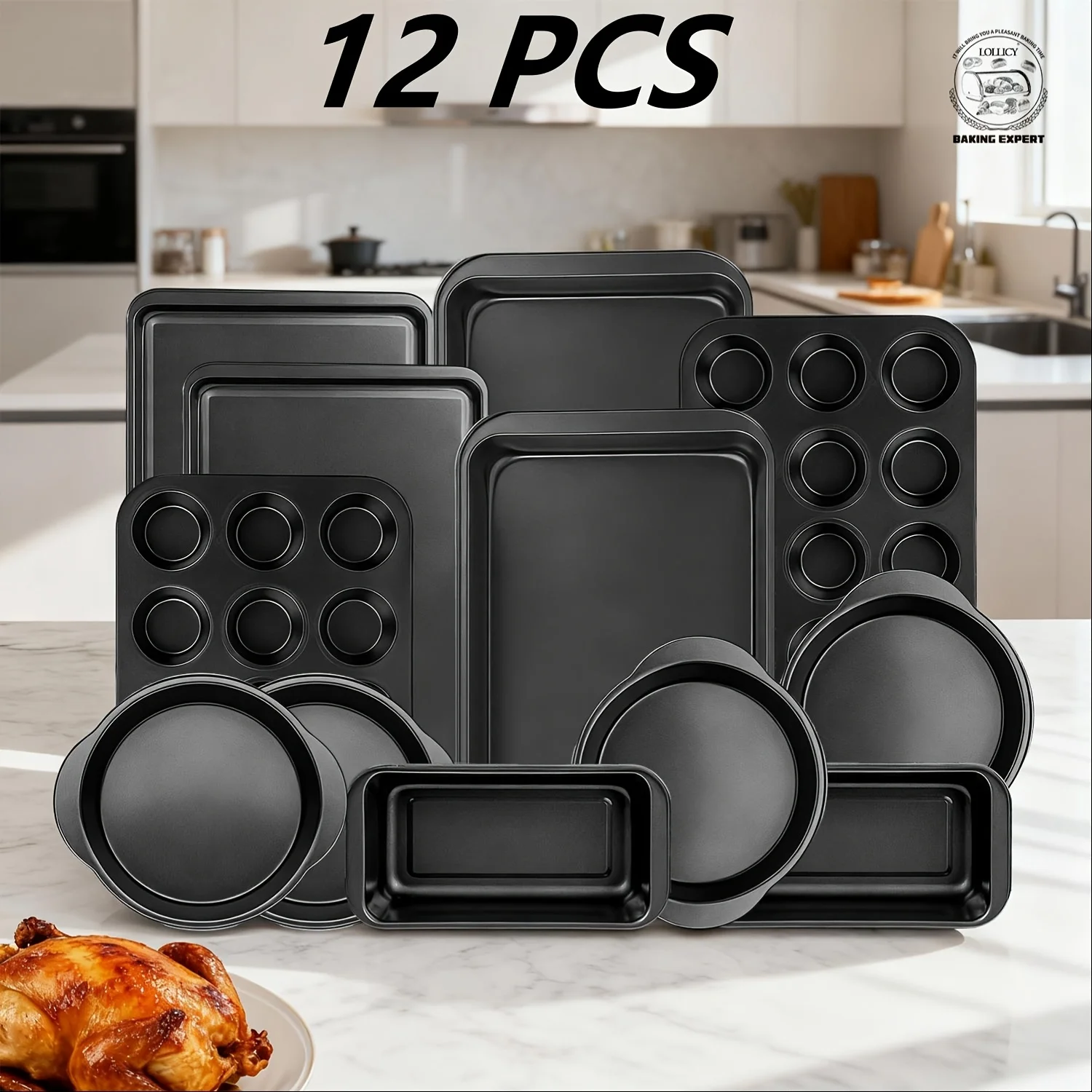 12pcs Black Non-Stick Carbon Steel Bakeware Set, Includes Baking Sheets, Muffin Pans, Round Cake Pans & Loaf Pans, Heat-Resistant, Ideal for Daily & Holiday Baking
12pcs Black Non-Stick Carbon Steel Bakeware Set, Includes Baking Sheets, Muffin Pans, Round Cake Pans & Loaf Pans, Heat-Resistant, Ideal for Daily & Holiday Baking