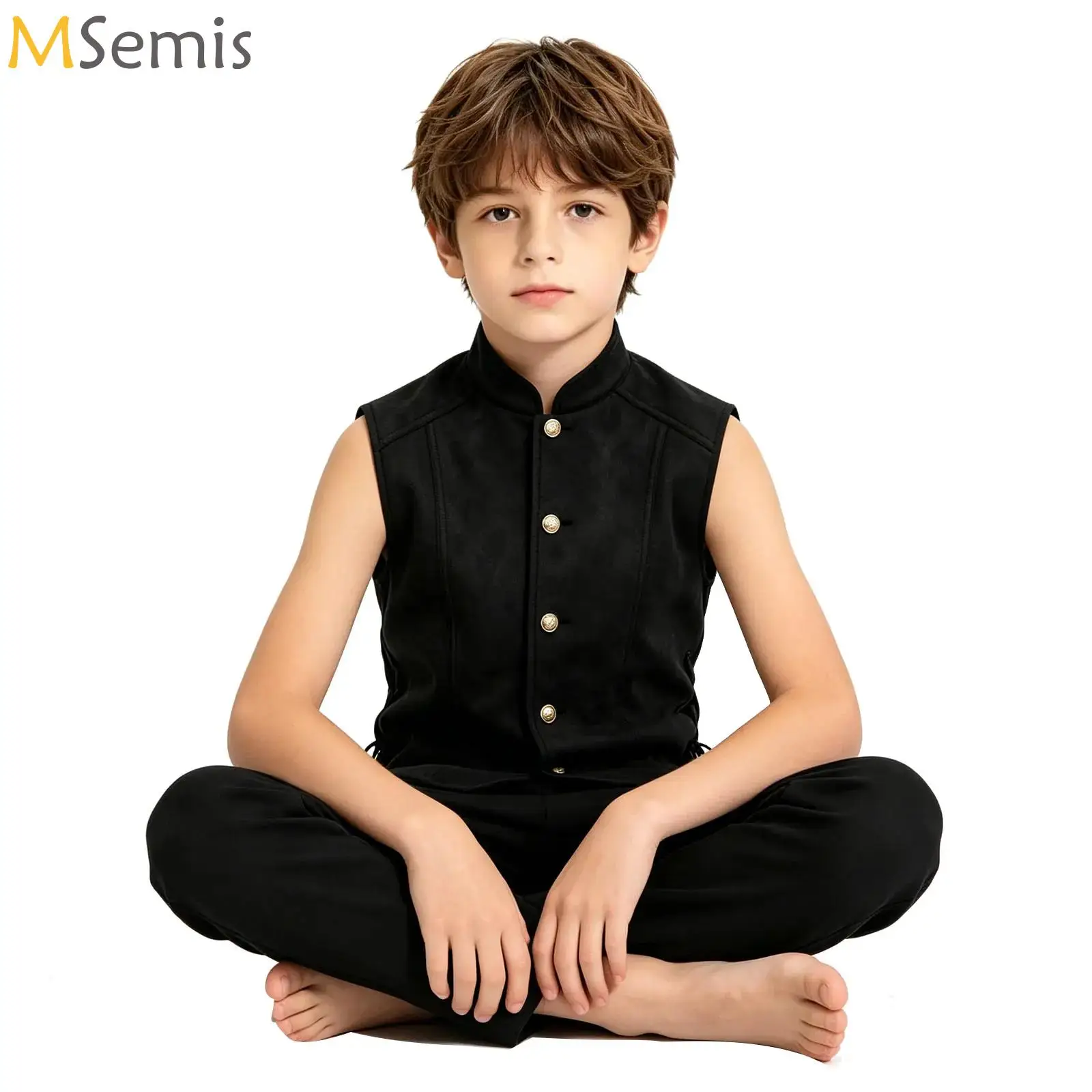 Sleeveless Boys Coats V-neck Waistcoat Stand Collar Buttons Closure Sides Tie-up Design Renaissance Vest for Halloween Cosplay
Sleeveless Boys Coats V-neck Waistcoat Stand Collar Buttons Closure Sides Tie-up Design Renaissance Vest for Halloween Cosplay