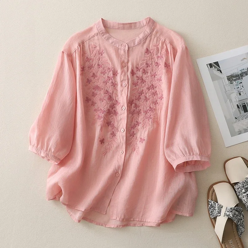 Chinese Style Women's Blouse Embroidery Vintage Shirts Fashion Loose Summer Clothing Short Sleeve Cotton Linen Women Tops
Chinese Style Women's Blouse Embroidery Vintage Shirts Fashion Loose Summer Clothing Short Sleeve Cotton Linen Women Tops