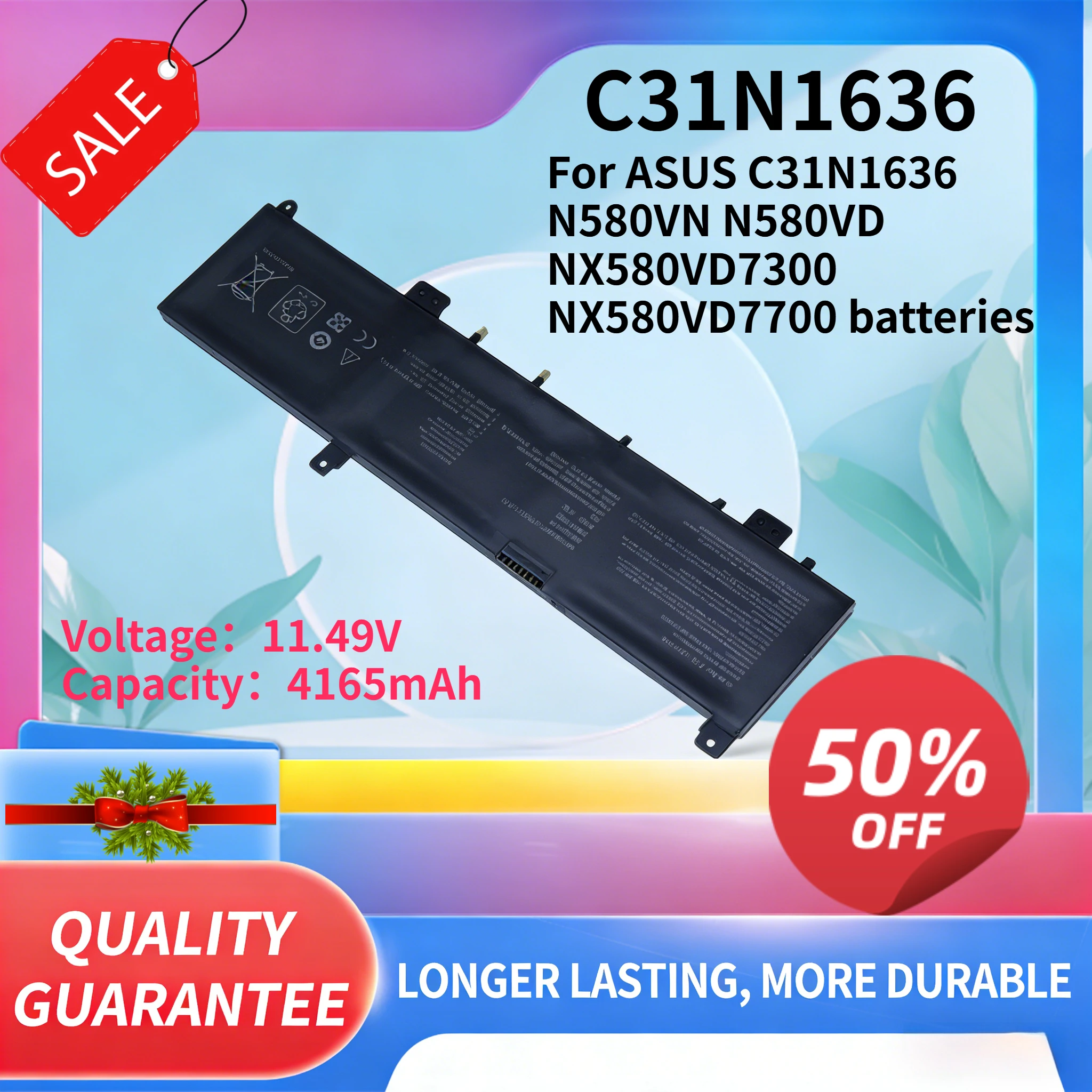 C31N1636 4165mAh 11.49V High Quality Laptop Battery Compatible with ASUS N580VN N580VD NX580VD7300 NX580VD7700
C31N1636 4165mAh 11.49V High Quality Laptop Battery Compatible with ASUS N580VN N580VD NX580VD7300 NX580VD7700