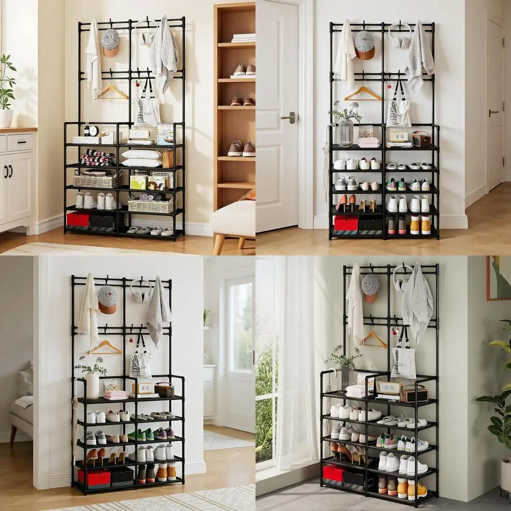 5-ярусная вешалка для прихожей с 8 крючками, двухрядный органайзер для обуви для гостиной, спальни или офиса, черный
5-ярусная вешалка для прихожей с 8 крючками, двухрядный органайзер для обуви для гостиной, спальни или офиса, черный