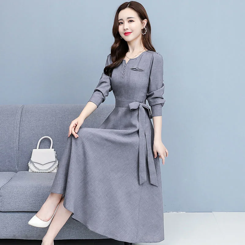 Women Dresses Korean Fashion V-neck Long Sleeve Belt Office Lady Dress Elegant Solid Color Evening Party Dresses Vestidos
Women Dresses Korean Fashion V-neck Long Sleeve Belt Office Lady Dress Elegant Solid Color Evening Party Dresses Vestidos