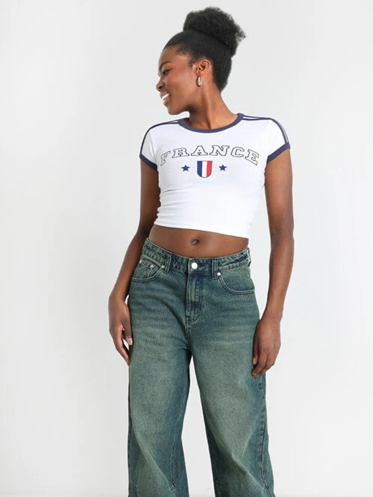 Summer Y2K blouse Hip Hop letter T-shirt leakage navel tight Sports Spice White T-shirt Football T-shirt
Summer Y2K blouse Hip Hop letter T-shirt leakage navel tight Sports Spice White T-shirt Football T-shirt