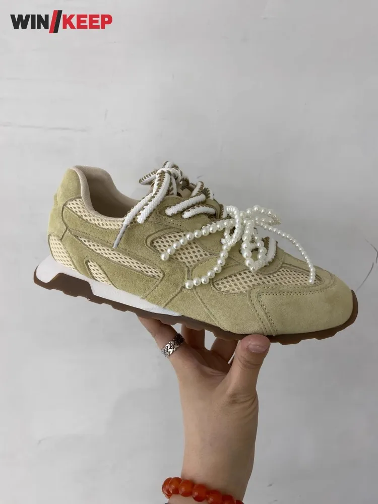 Women Spring Summer New Breathable Pearl Lace Up Low Cut Sport Shoes Patchwork Mesh Running Trainers Sneakers Jogging Shoes
Women Spring Summer New Breathable Pearl Lace Up Low Cut Sport Shoes Patchwork Mesh Running Trainers Sneakers Jogging Shoes
