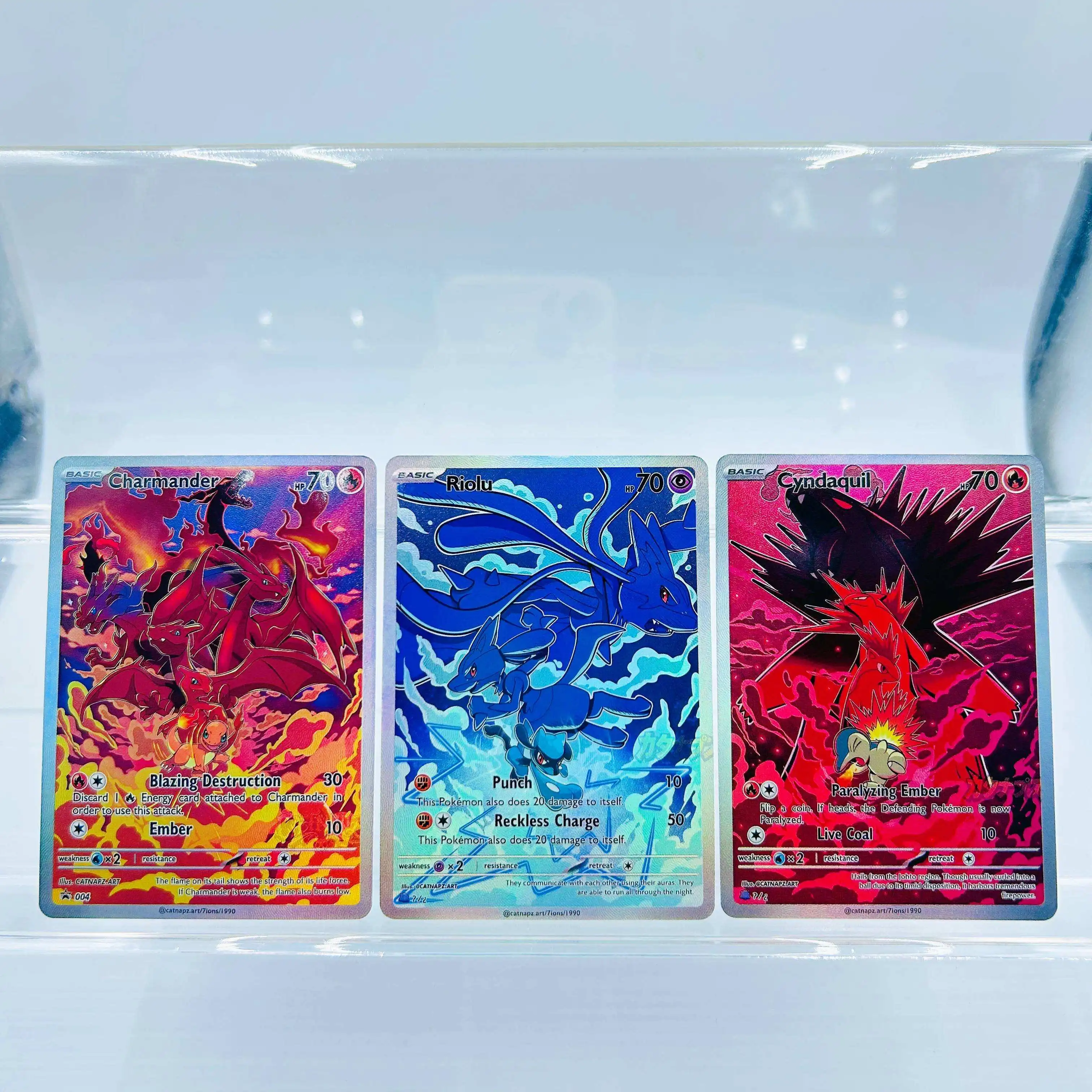 2023 Pokemon 3PCS Charmander Riolu Cyndaquil Full Art Holo Rare DIY Textured Fan Art Cards Set - Mint Collectible
2023 Pokemon 3PCS Charmander Riolu Cyndaquil Full Art Holo Rare DIY Textured Fan Art Cards Set - Mint Collectible