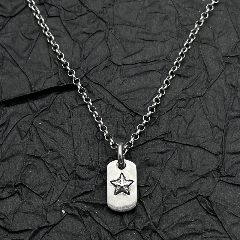 S925 sterling silver retro old pentagram small tag necklace European and American men and women niche personality
S925 sterling silver retro old pentagram small tag necklace European and American men and women niche personality