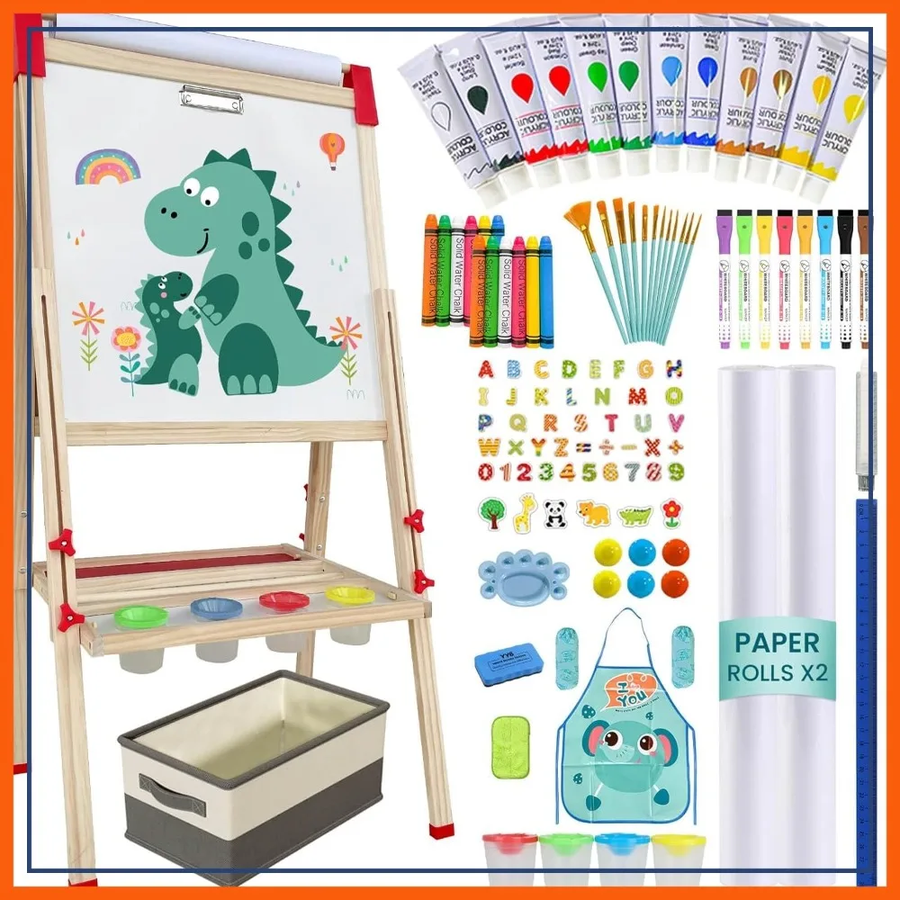 Adjustable Wooden Art Easel for Kids 2-12, Double Sided Magnetic Chalkboard & Whiteboard with 114+ Art Supplies, 2 Paper Rolls
Adjustable Wooden Art Easel for Kids 2-12, Double Sided Magnetic Chalkboard & Whiteboard with 114+ Art Supplies, 2 Paper Rolls