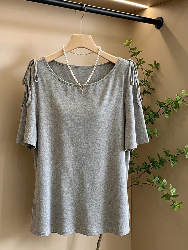 Summer New plus Size Women's T-shirt Knot Belt Short Sleeve Breathable Skin-friendly Korean Style Casual Top
Summer New plus Size Women's T-shirt Knot Belt Short Sleeve Breathable Skin-friendly Korean Style Casual Top