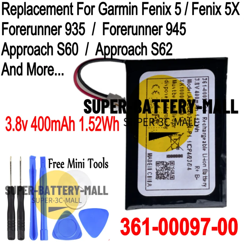 361-00097-00 400mAh Battery For Garmin Forerunner 935/Forerunner 945 ApproachS62
361-00097-00 400mAh Battery For Garmin Forerunner 935/Forerunner 945 ApproachS62