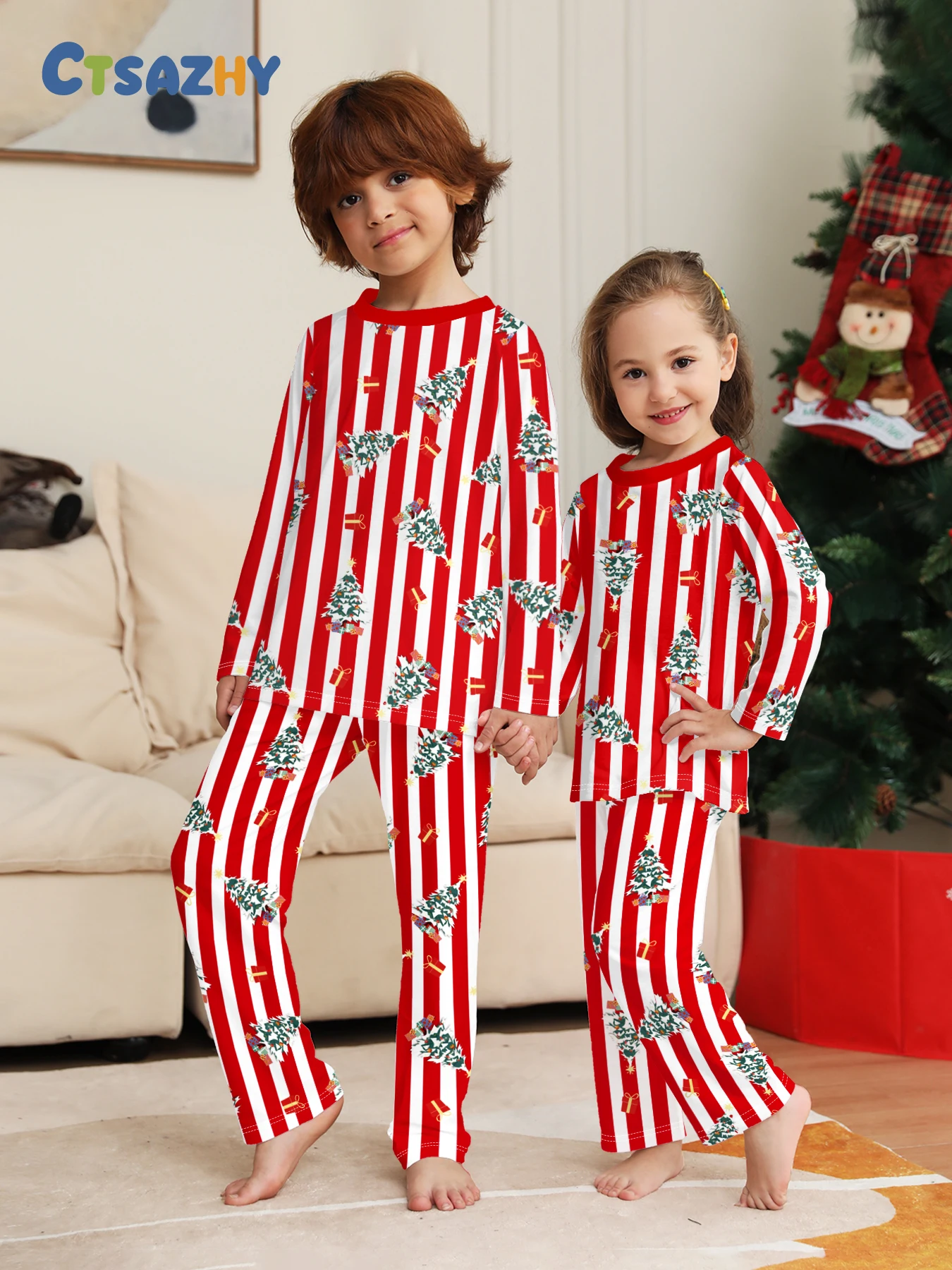 Children's Christmas Pajama Set - Matching Red & White Striped Pajamas with Christmas Tree
Children's Christmas Pajama Set - Matching Red & White Striped Pajamas with Christmas Tree