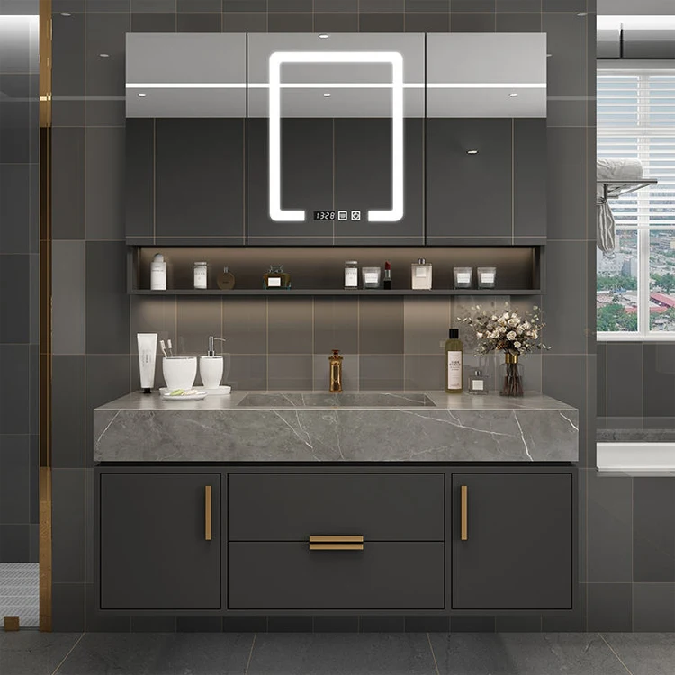 Роскошный современный дизайн мебели, плавающая каменная столешница, керамическая раковина, шкаф для ванной комнаты, светодиодное зеркало, туалетный столик с ящиками
Роскошный современный дизайн мебели, плавающая каменная столешница, керамическая раковина, шкаф для ванной комнаты, светодиодное зеркало, туалетный столик с ящиками