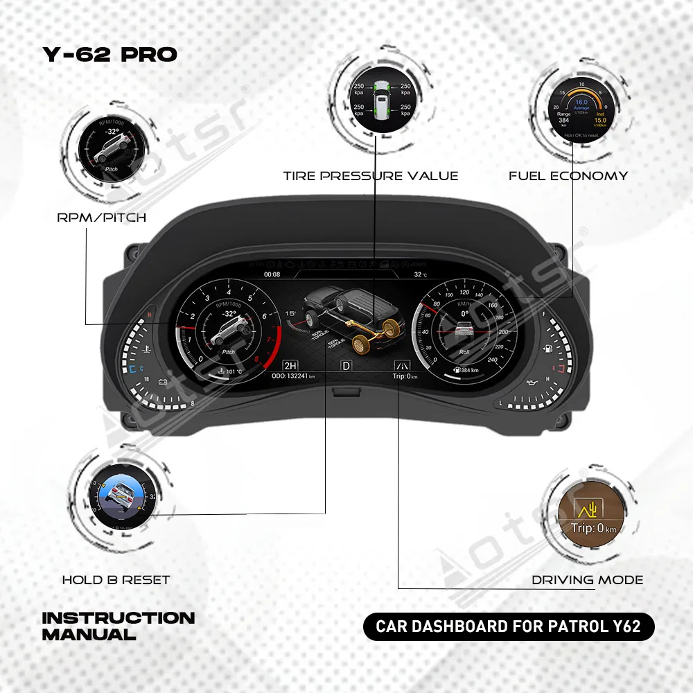 12,3-дюймовый цифровой кластерный экран одометра для Nissan Patrol Y62 2010-2021, ЖК-мультимедийный плеер, измеритель скорости приборной панели
12,3-дюймовый цифровой кластерный экран одометра для Nissan Patrol Y62 2010-2021, ЖК-мультимедийный плеер, измеритель скорости приборной панели