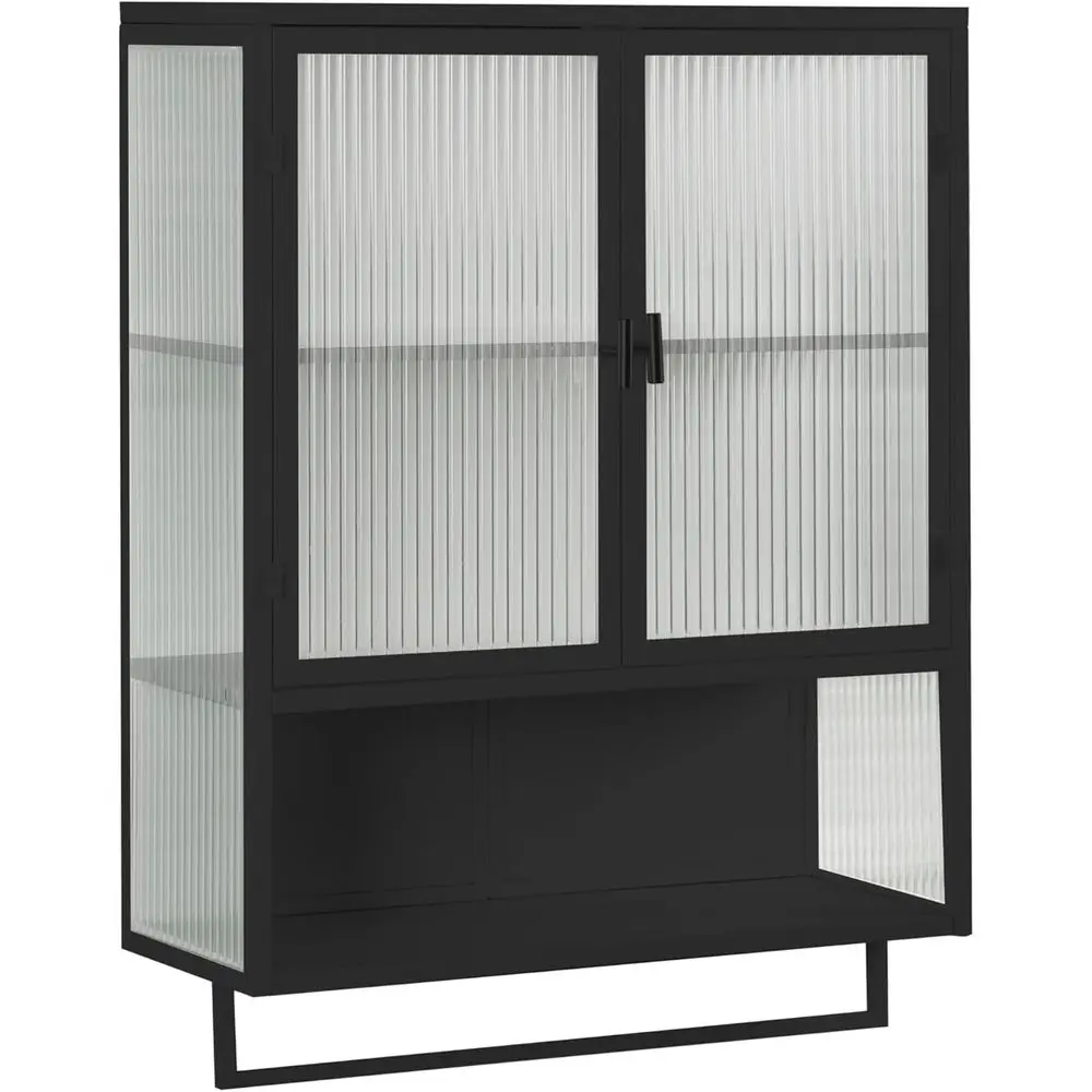 23.62 Black Two-Door Wall Cabinet with Glass Door, Two-Level Enclosed Storage, Open Shelf, and Towel Bar
23.62 Black Two-Door Wall Cabinet with Glass Door, Two-Level Enclosed Storage, Open Shelf, and Towel Bar