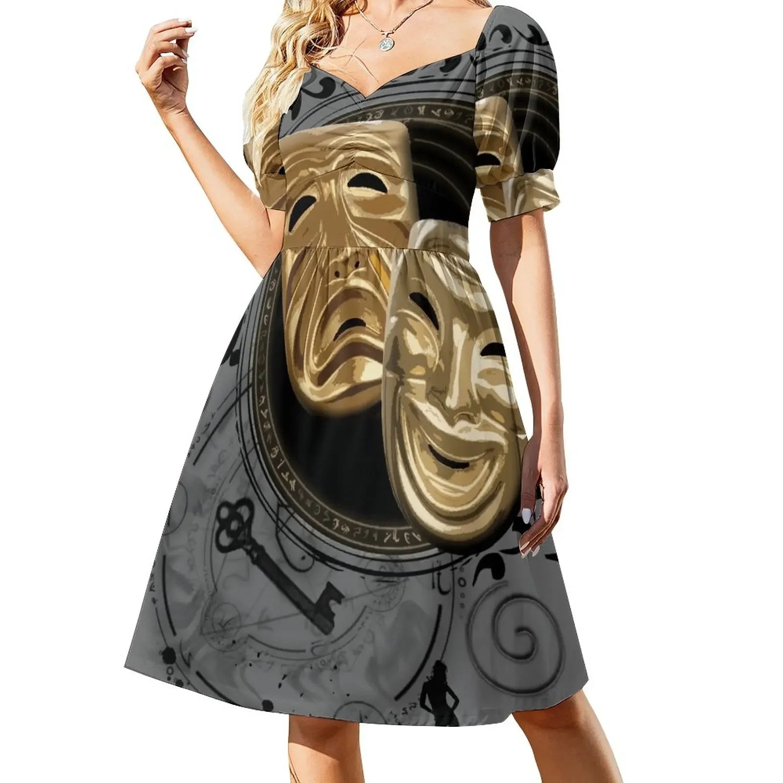 Gold Drama Masks Short-Sleeved Dress summer dress women 2025 elegant women's dresses for wedding Long veiled dresses
Gold Drama Masks Short-Sleeved Dress summer dress women 2025 elegant women's dresses for wedding Long veiled dresses