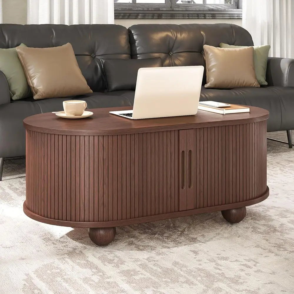 Modern Oval Coffee Table with Sliding Door and Hidden Storage, Ideal for Living and Dining Rooms, Available in Brown
Modern Oval Coffee Table with Sliding Door and Hidden Storage, Ideal for Living and Dining Rooms, Available in Brown