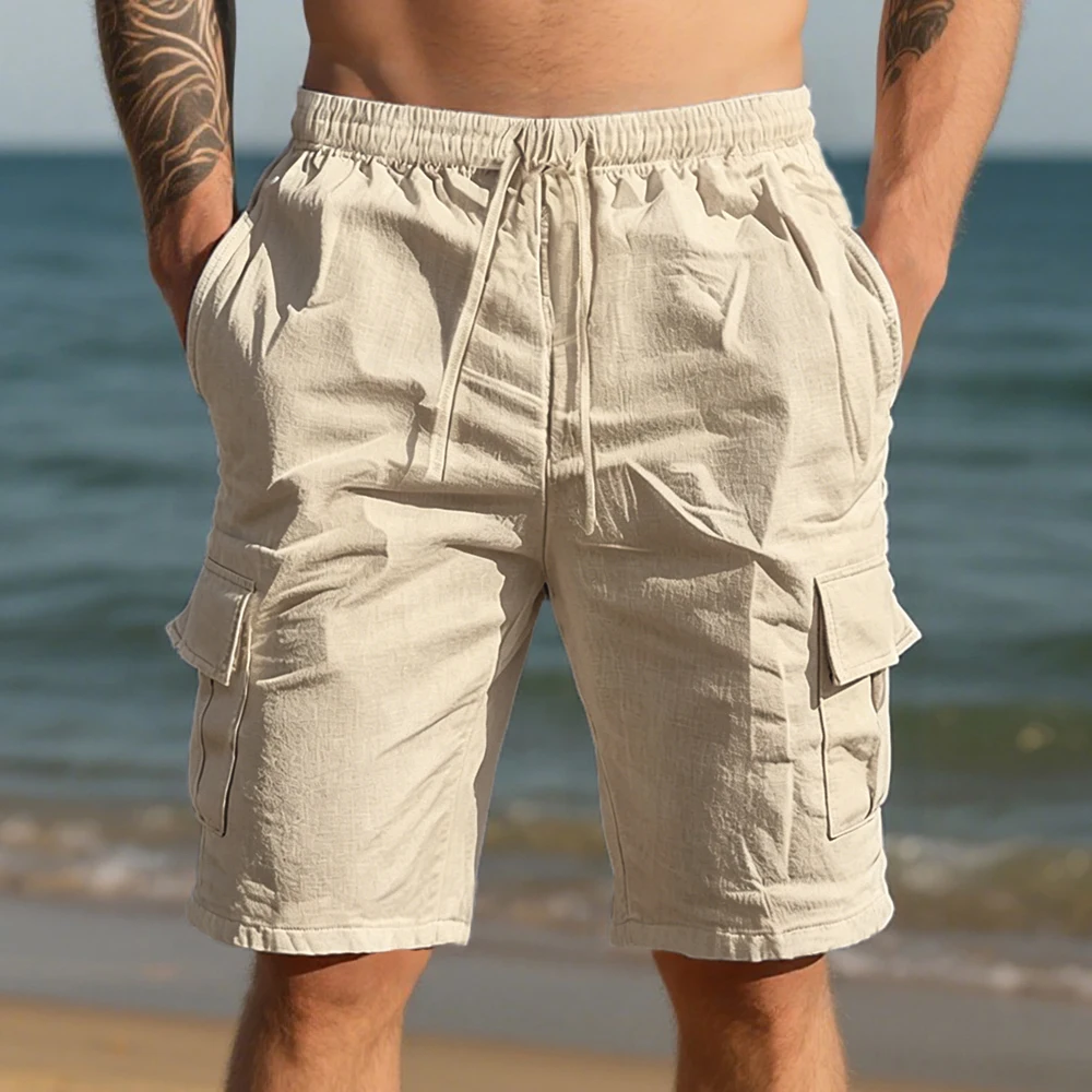 Men's Casual Cotton Linen Shorts Lightweight Loose Fit Solid Color Elastic Waist Pocket Design Male Vacation Beach Style Shorts
Men's Casual Cotton Linen Shorts Lightweight Loose Fit Solid Color Elastic Waist Pocket Design Male Vacation Beach Style Shorts