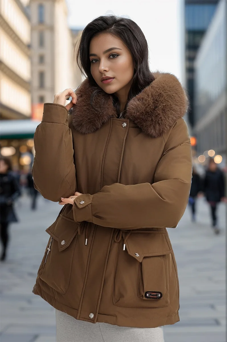 Fur Collar Hooded Cotton Coat Women Casual Solid Drawstring Single Breasted Zipper Pockets Jackets 2026 Lady Winter Street Wear
Fur Collar Hooded Cotton Coat Women Casual Solid Drawstring Single Breasted Zipper Pockets Jackets 2026 Lady Winter Street Wear