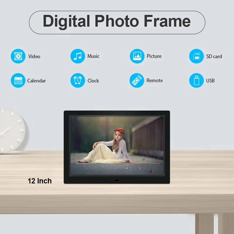Wholesale 12\" Acrylic Digital Photo Frame Auto Loop Play SD Card USB Port Bulk for Displaying Photos Videos Includes Clock
Wholesale 12\" Acrylic Digital Photo Frame Auto Loop Play SD Card USB Port Bulk for Displaying Photos Videos Includes Clock