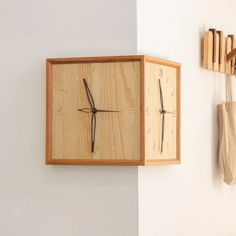 Custom modern minimalist solid wood clock, living room corner corner home creative corner clock, double-sided clock wall decorat
Custom modern minimalist solid wood clock, living room corner corner home creative corner clock, double-sided clock wall decorat