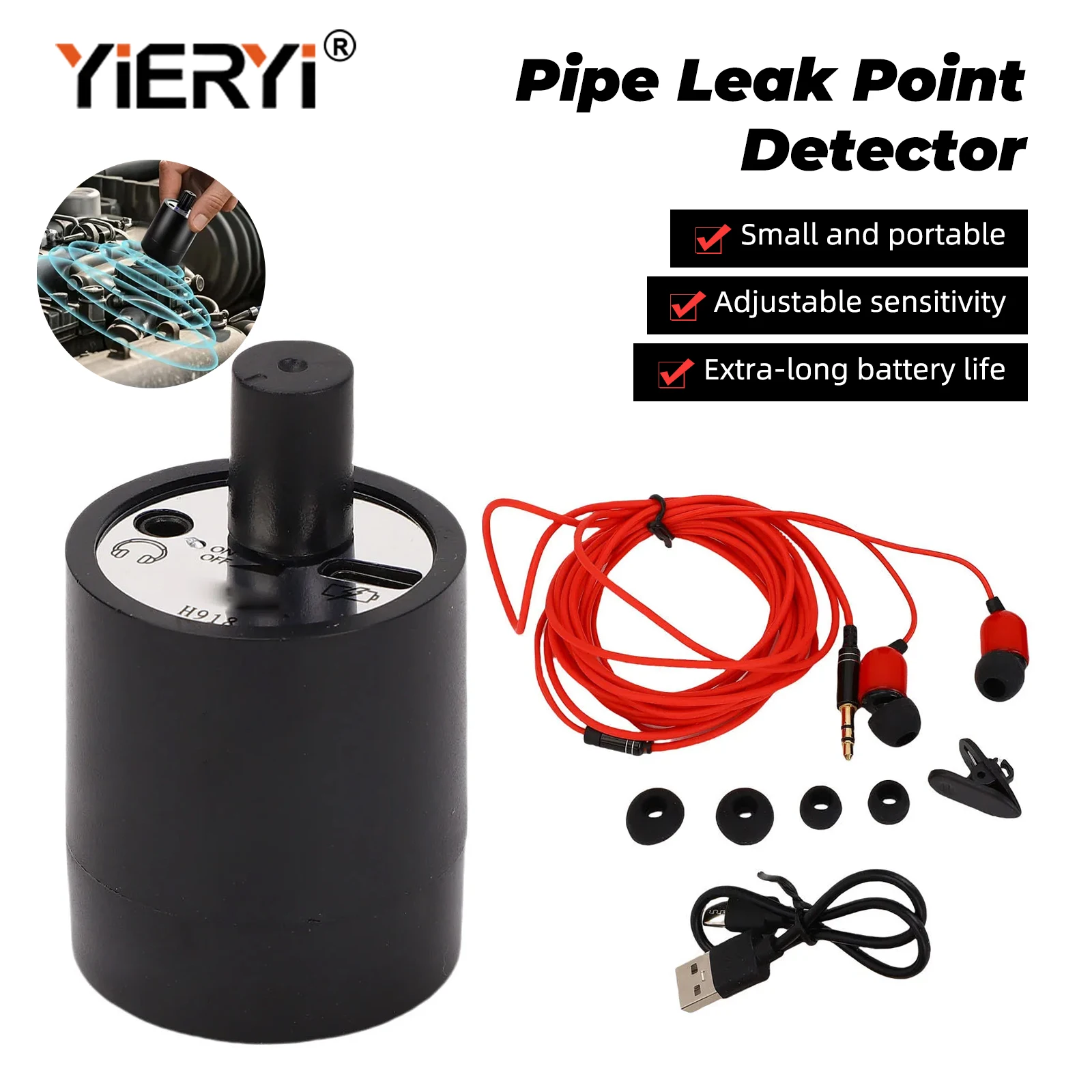 Yieryi Portable Pipe Leak Detector Water Gas Pipeline Leakage Tester With Adjustable Sensitivity Earphone For Home Car Repair
Yieryi Portable Pipe Leak Detector Water Gas Pipeline Leakage Tester With Adjustable Sensitivity Earphone For Home Car Repair