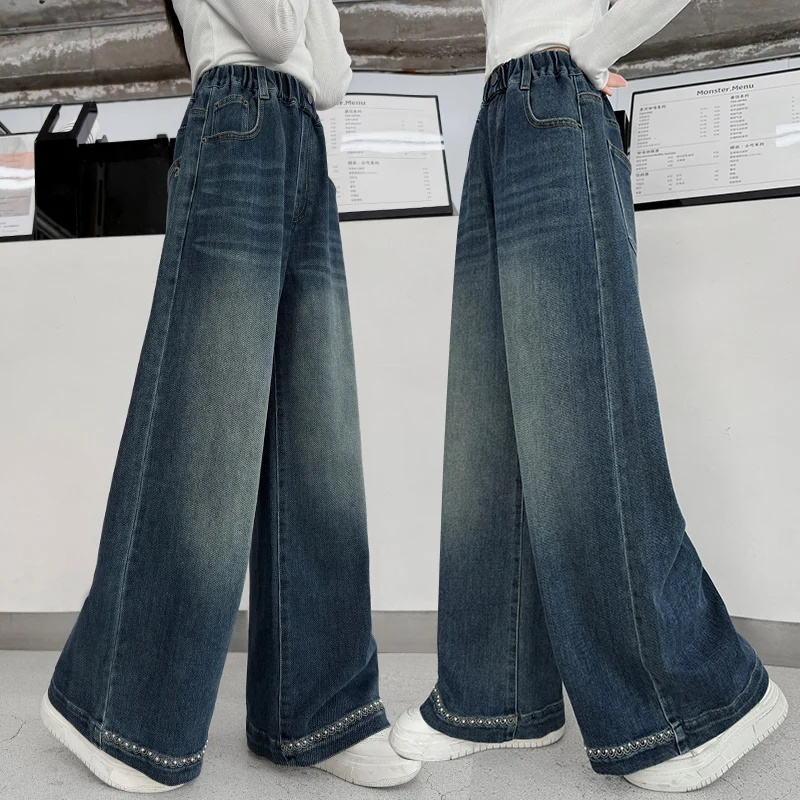 Spring Autumn Kids Vintage Blue Wide Leg Jeans for Teens Girl Fashion High Waist Denim Pants with Pearls Child Casual Trousers
Spring Autumn Kids Vintage Blue Wide Leg Jeans for Teens Girl Fashion High Waist Denim Pants with Pearls Child Casual Trousers