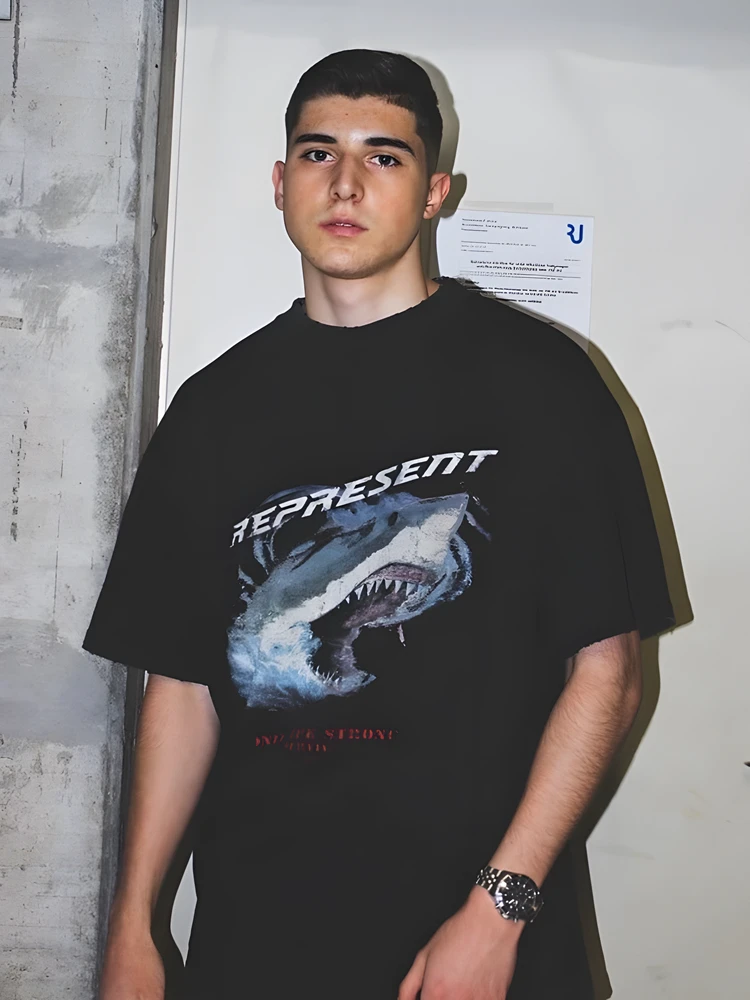Vintage Washed Shark Print Short Sleeve Loose Fit Men's T-Shirt High Street Trend Cotton Blend Summer Top Brand
Vintage Washed Shark Print Short Sleeve Loose Fit Men's T-Shirt High Street Trend Cotton Blend Summer Top Brand
