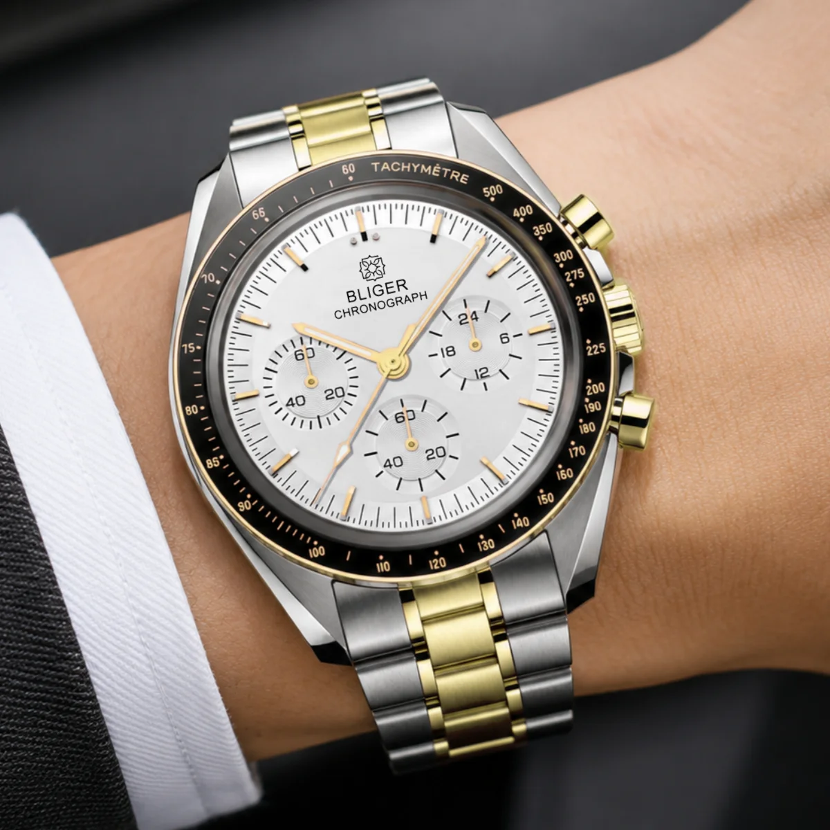 BLIGER Luxury Two Tone Gold Multi-function Men Watch 40mm VK63A Chronograph Sport Wristwatch Coated Glass Steel Strap Waterproof
BLIGER Luxury Two Tone Gold Multi-function Men Watch 40mm VK63A Chronograph Sport Wristwatch Coated Glass Steel Strap Waterproof