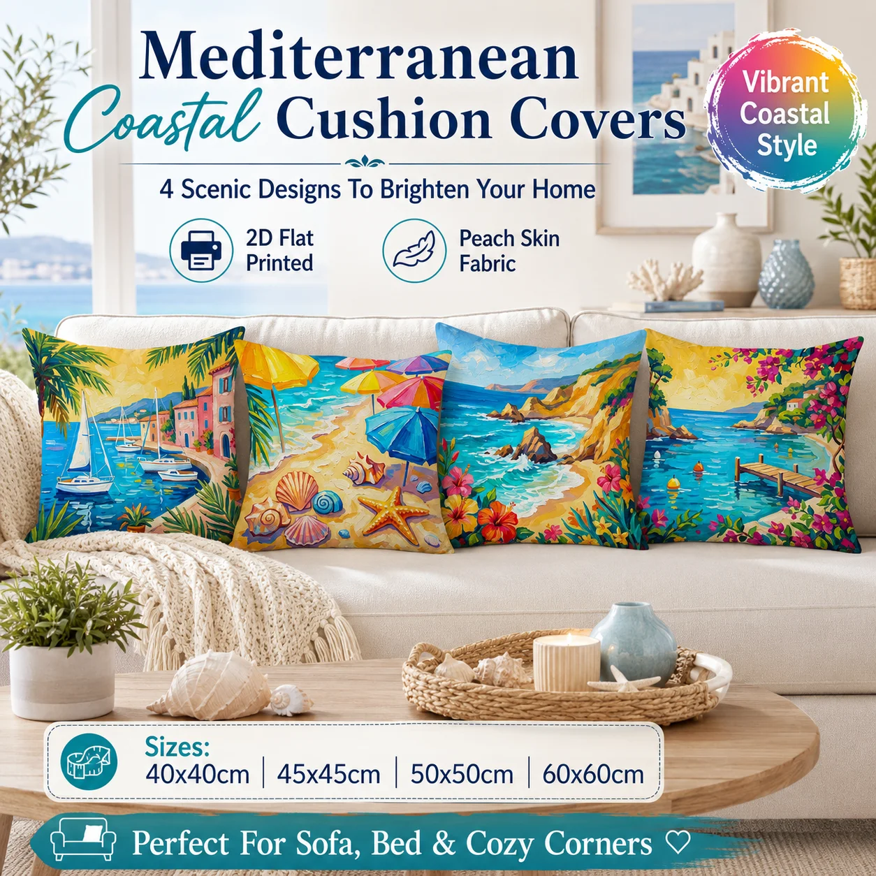 Mediterranean Coastal Landscape Pillowcase 2D Flat Printed Peach Skin Cushion Cover Summer Beach Sea View Throw Pillow Case
Mediterranean Coastal Landscape Pillowcase 2D Flat Printed Peach Skin Cushion Cover Summer Beach Sea View Throw Pillow Case