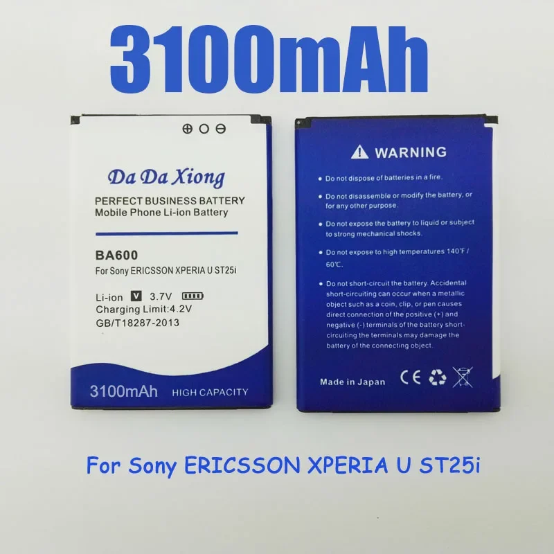 Литий-ионный аккумулятор BA600 3100 мАч для телефона Sony Ericsson Xperia ST25i ST25C, сменная батарея
Литий-ионный аккумулятор BA600 3100 мАч для телефона Sony Ericsson Xperia ST25i ST25C, сменная батарея