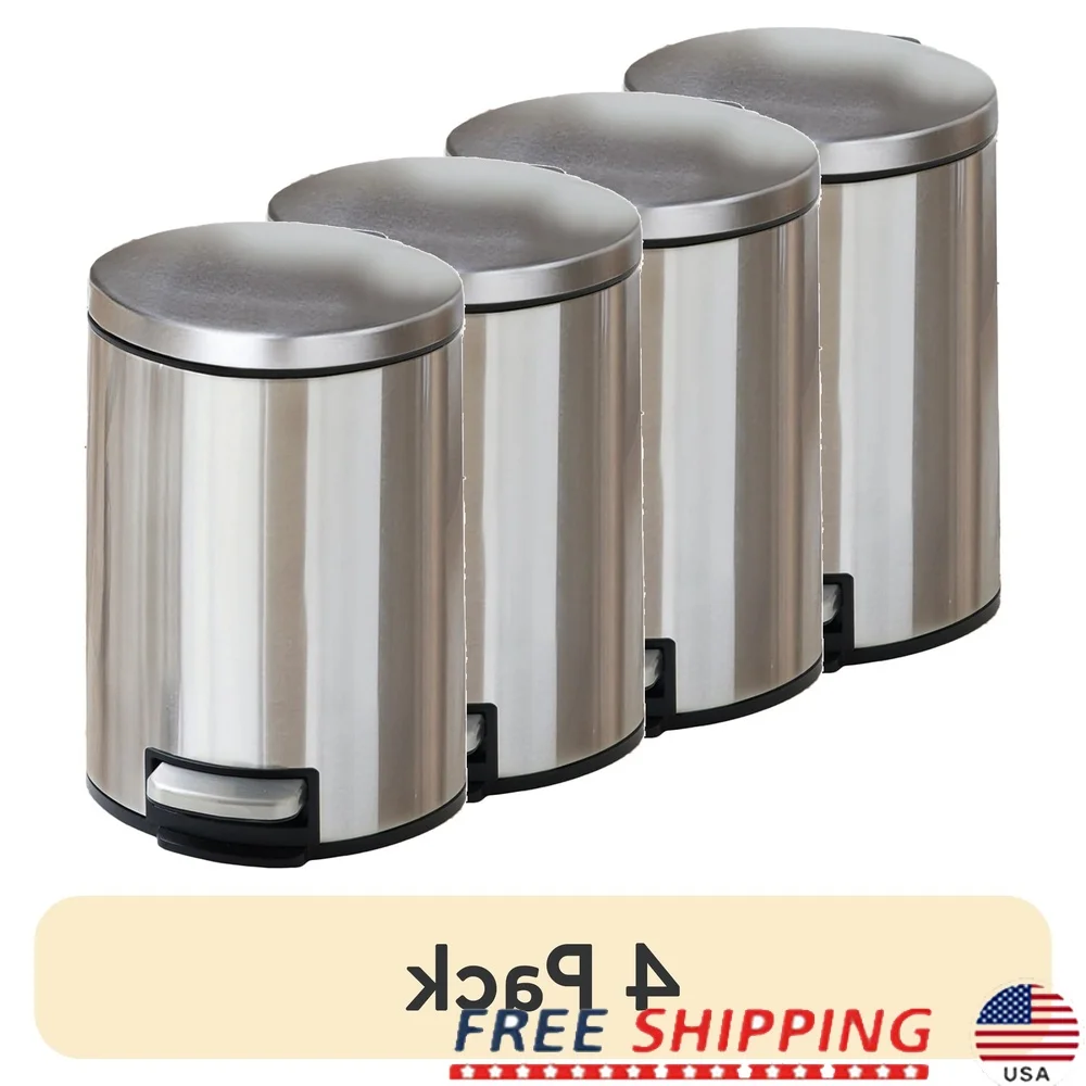 4 Pack 1.3 Gallon Round Step Trash Can Stainless Steel Hands-Free Soft Close Removable Inner Bucket Compact Kitchen Garbage Can
4 Pack 1.3 Gallon Round Step Trash Can Stainless Steel Hands-Free Soft Close Removable Inner Bucket Compact Kitchen Garbage Can