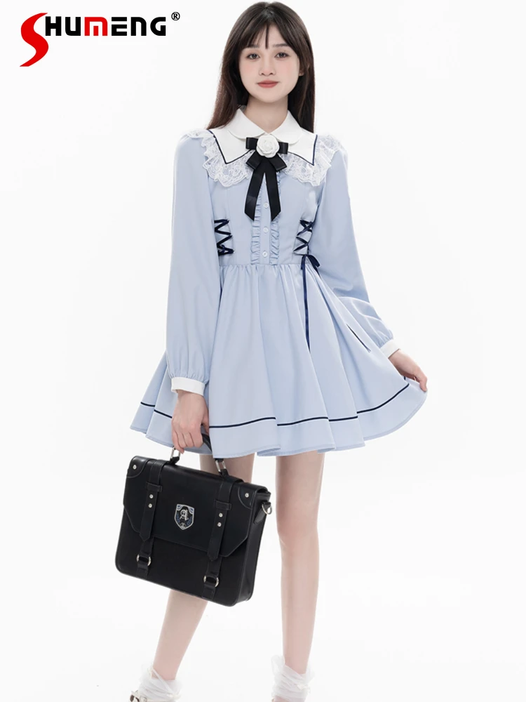Japanese Sweet Preppy Style Long Sleeve Dress Lace Stitching Double Lace Doll Collar High Waist A-line Dress Women Summer 2024
Japanese Sweet Preppy Style Long Sleeve Dress Lace Stitching Double Lace Doll Collar High Waist A-line Dress Women Summer 2024