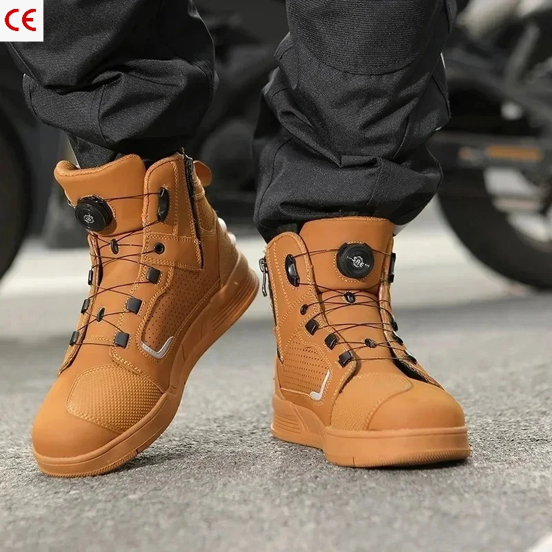 Brown All Season Men's Cow Leather Motorcycle Boots, Breathable Anti-slip Moto Racing Shoes for Daily Road & Off-road Riding Use
Brown All Season Men's Cow Leather Motorcycle Boots, Breathable Anti-slip Moto Racing Shoes for Daily Road & Off-road Riding Use