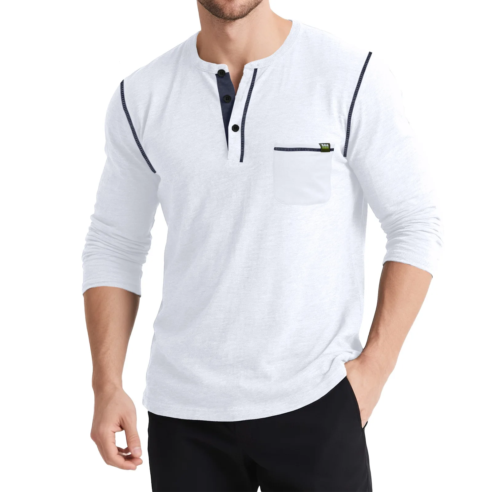 Men's polo shirt - loose-fitting, classic, basic, casual, solid color, buttoned, pocketed, round-neck, long-sleeved top
Men's polo shirt - loose-fitting, classic, basic, casual, solid color, buttoned, pocketed, round-neck, long-sleeved top
