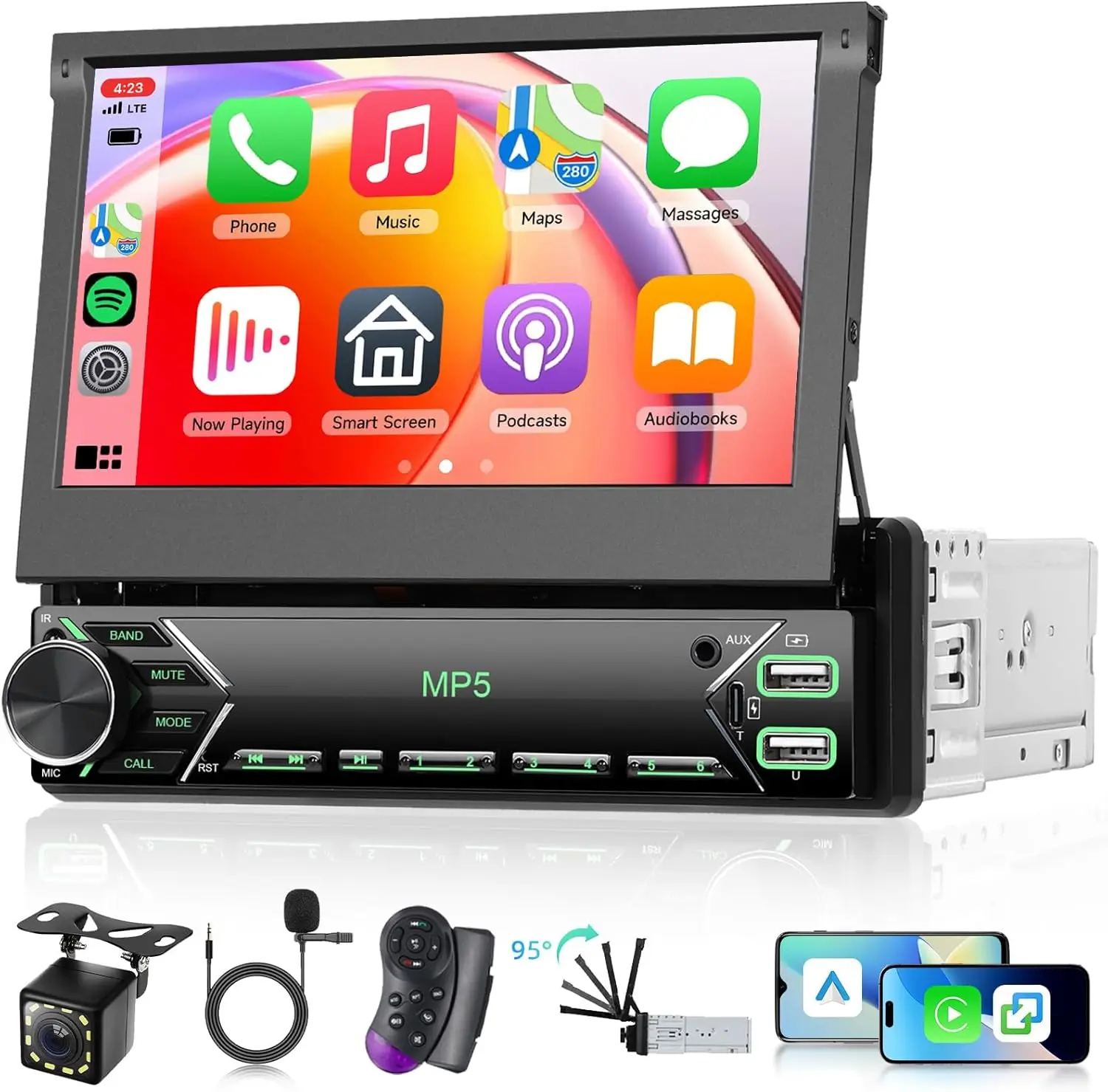 7 Inch Car Stereo Touch Screen Wireless CarPlay Android Auto, 1 Din Bluetooth FM/USB-C SWC MP5 Player with Backup Camera
7 Inch Car Stereo Touch Screen Wireless CarPlay Android Auto, 1 Din Bluetooth FM/USB-C SWC MP5 Player with Backup Camera