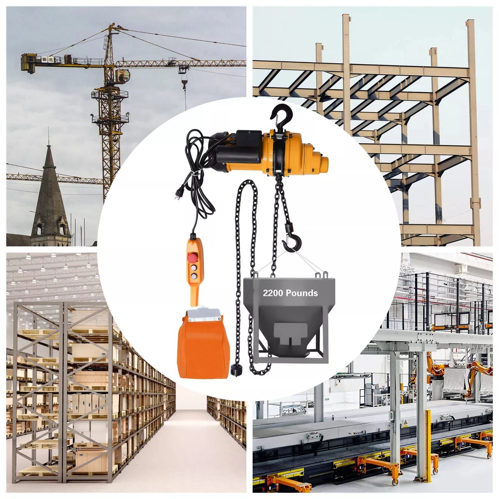 Electric Chain Hoist, 1500W Single Phase Crane Hoist – 2200 lbs Load, 13 ft Lift
Electric Chain Hoist, 1500W Single Phase Crane Hoist – 2200 lbs Load, 13 ft Lift