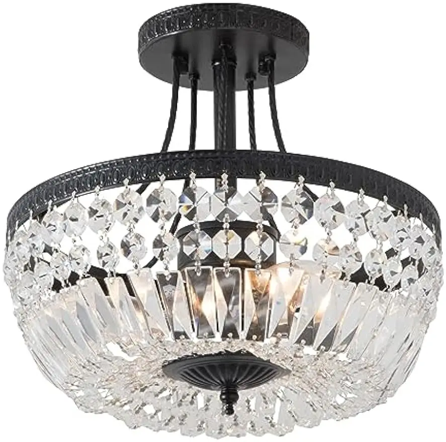 Crystal Semi Flush Mount Chandelier Modern Ceiling Light Fixture Black Base Ceiling Lamp for Living Room Dining Room Entryway
Crystal Semi Flush Mount Chandelier Modern Ceiling Light Fixture Black Base Ceiling Lamp for Living Room Dining Room Entryway