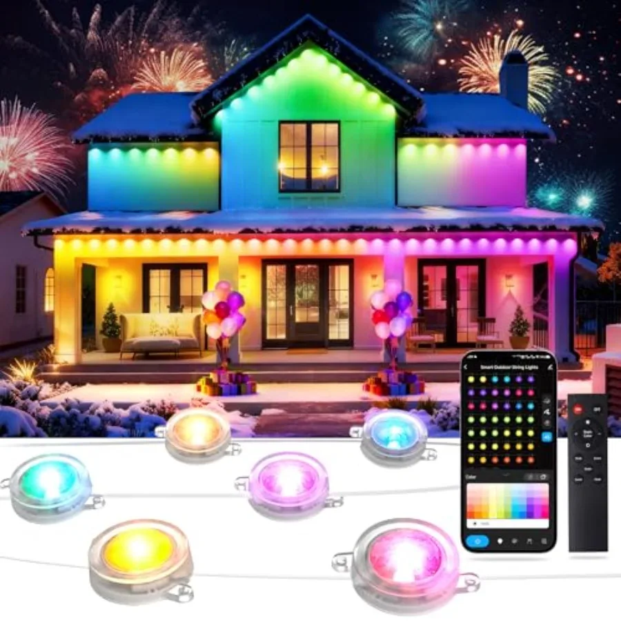 50Feet Permanent Outdoor Lights with 30 LED RGB Color Changing String Lights IP67 Waterproof Eaves Light with APP and Remote Co
50Feet Permanent Outdoor Lights with 30 LED RGB Color Changing String Lights IP67 Waterproof Eaves Light with APP and Remote Co
