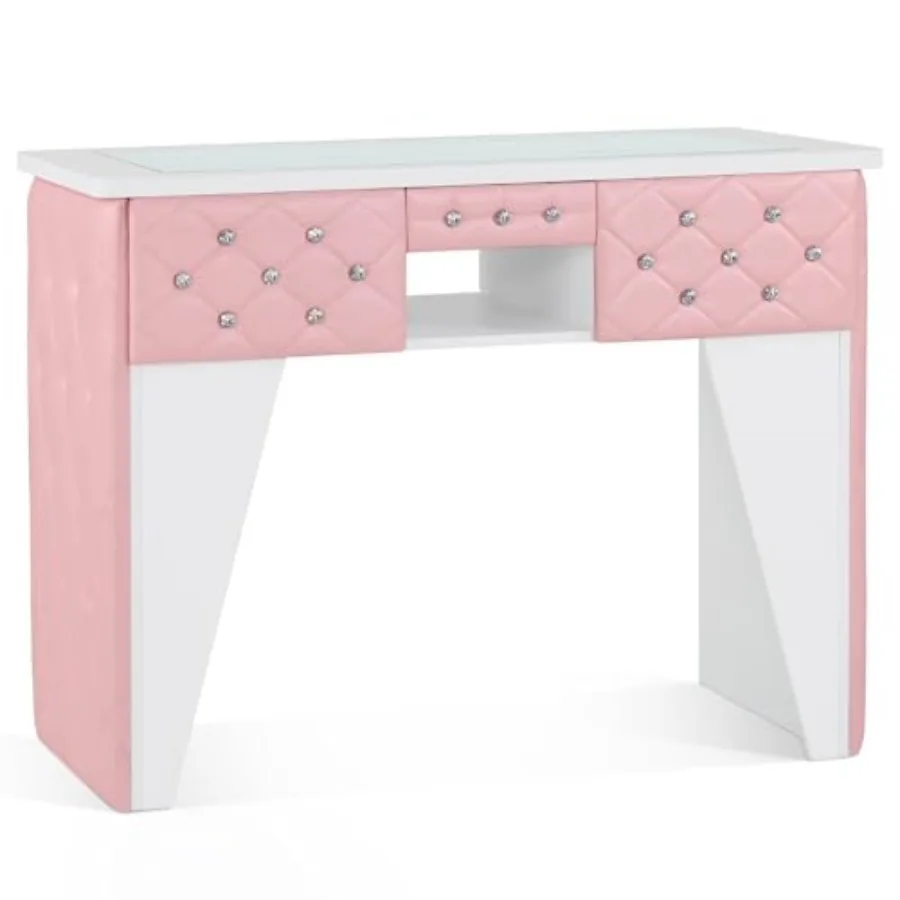 Modern Manicure Table with 3 Drawers, Glass-Top Nail Desk with Leather Padding, Beauty Salon Nail Station 2675 Pink and White
Modern Manicure Table with 3 Drawers, Glass-Top Nail Desk with Leather Padding, Beauty Salon Nail Station 2675 Pink and White