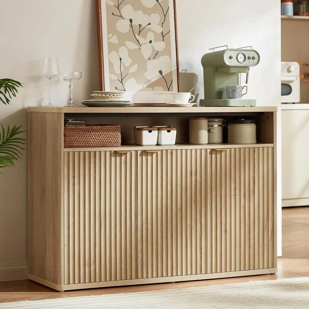 Buffet Cabinet with Storage, 45" Wide Wood Sideboard Credenza with 3 Doors & Open Storage Shelf, Modern Kitchen Console Cabinets
Buffet Cabinet with Storage, 45" Wide Wood Sideboard Credenza with 3 Doors & Open Storage Shelf, Modern Kitchen Console Cabinets