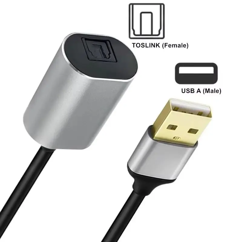 Custom 20cm Aluminum Shell USB A Male to TOSLINK Fiber Optic Female SPDIF PCM Stereo Digital Audio Signal Output Adapter Gift