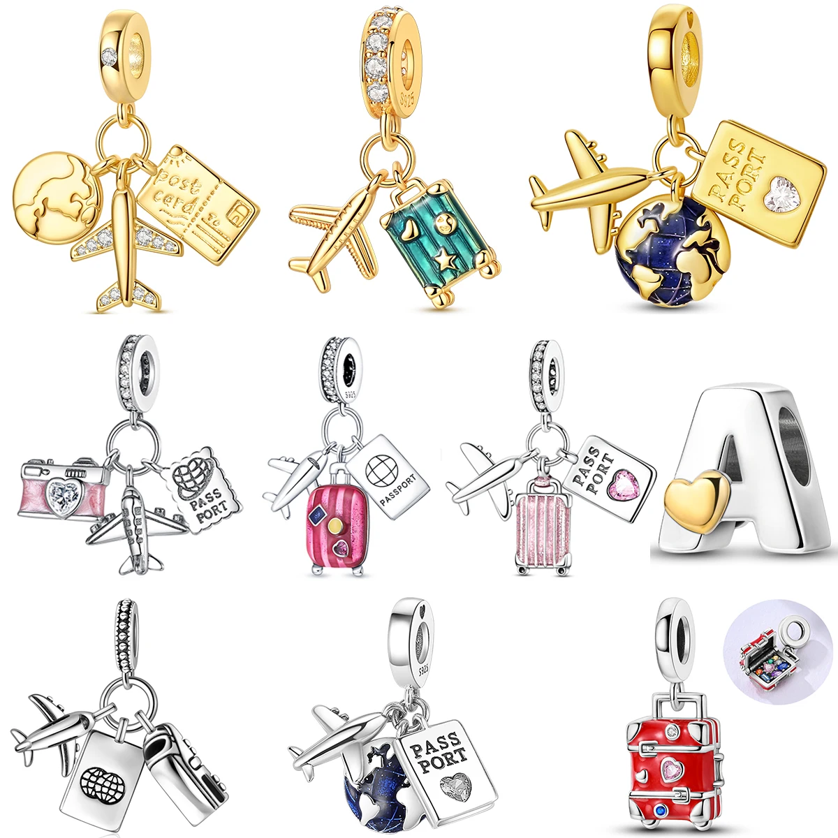 Hot Sell 925 Sterling Silver Charms Plane Passport Earth Suitcase Pendants Bracelets Necklace Wedding Gift DIY Jewelry For Women
Hot Sell 925 Sterling Silver Charms Plane Passport Earth Suitcase Pendants Bracelets Necklace Wedding Gift DIY Jewelry For Women