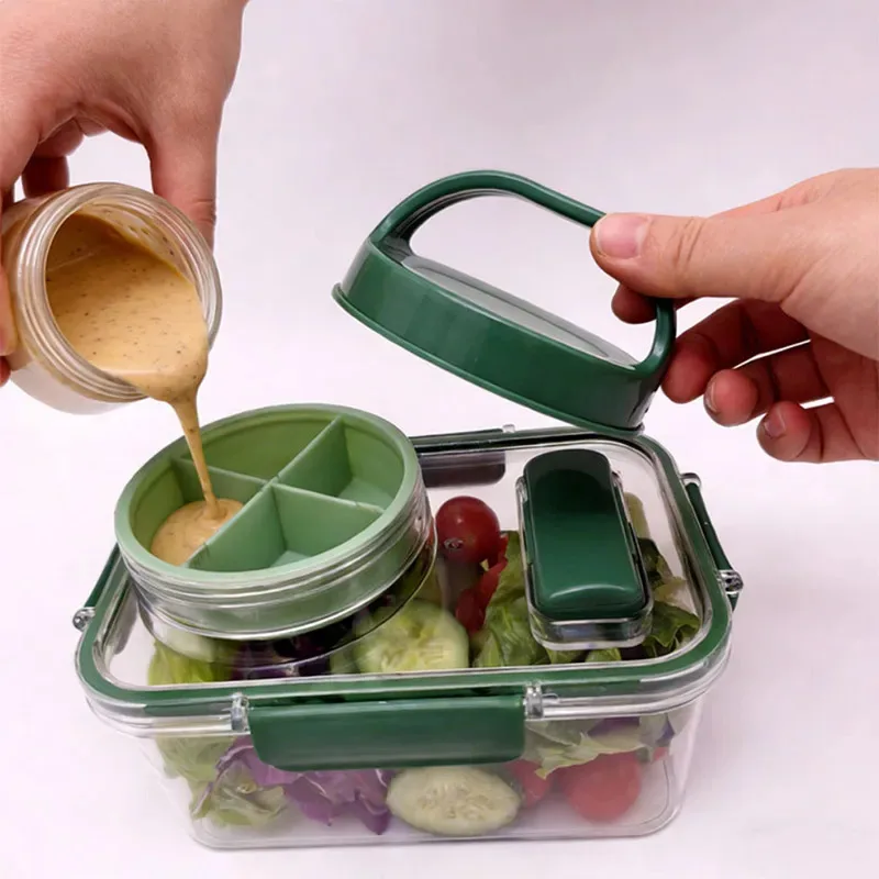 Square Salad Container with 4-in-1 Sauce Dressing Container Built-in Seasoning Box Leak-Proof Lid Multi-functional Food Storage
Square Salad Container with 4-in-1 Sauce Dressing Container Built-in Seasoning Box Leak-Proof Lid Multi-functional Food Storage
